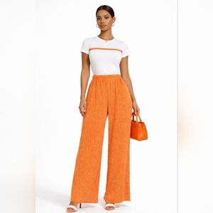 FORE Tangerine Textured Wide Leg Pants | Size S | High Waist Spring Summer